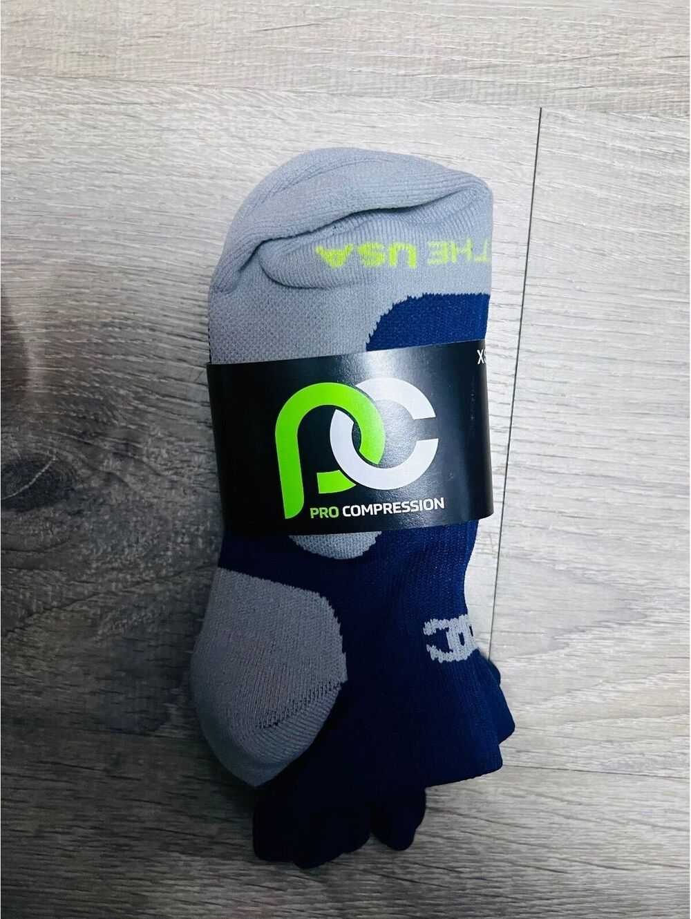 Pro Compression Athletic Toe Socks - Navy and Gray, Size X SMALL XS